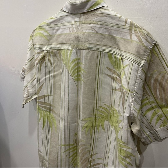 Cubavera Stripe Short Sleeve Shirt Button-Down Shirt Linen Palm Print Large - Picture 6 of 8